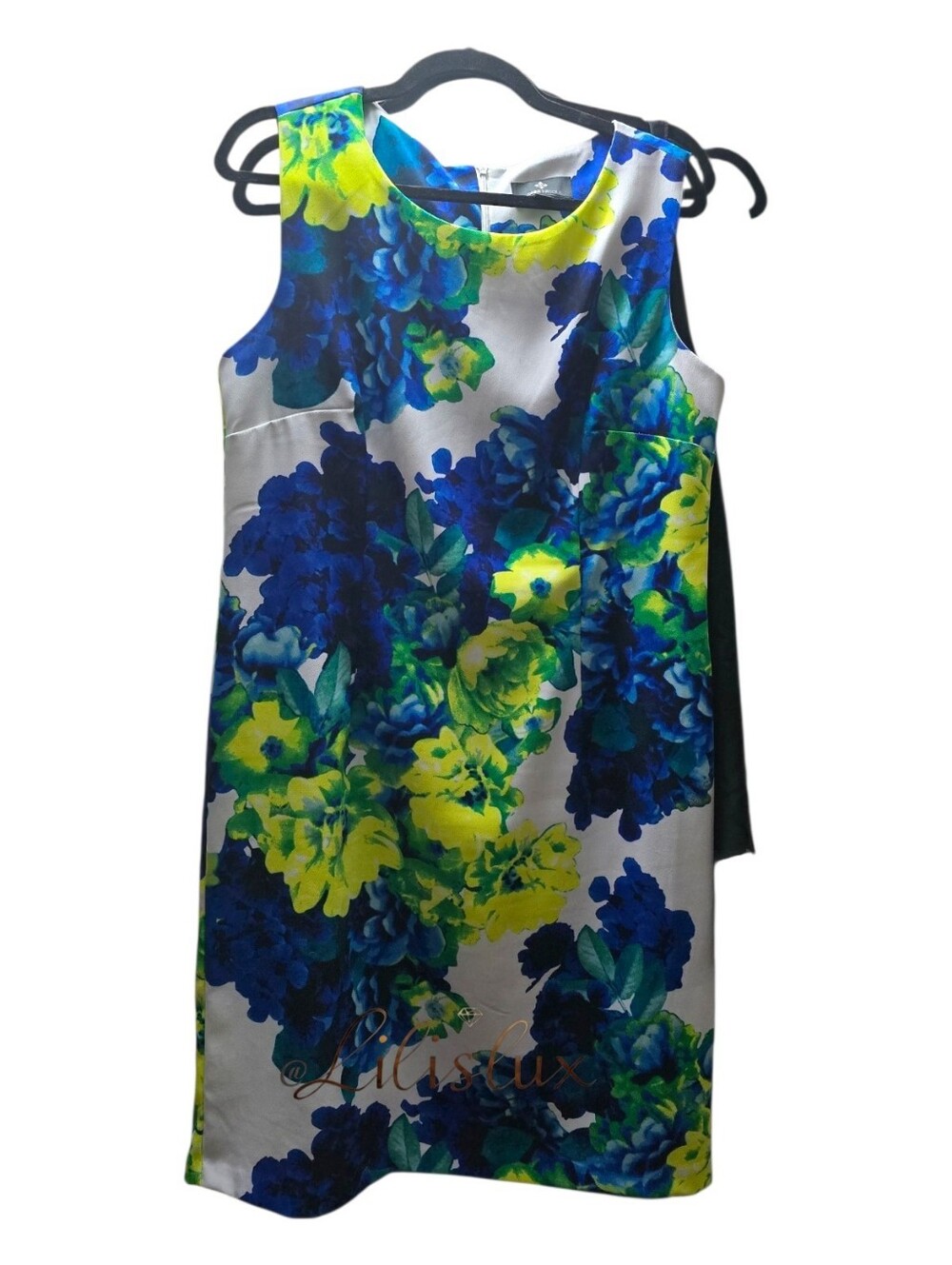 RONNI NICOLE Size 14 Blue Green White Sleeveless Sheath Dress EUC - Picture 11 of 13